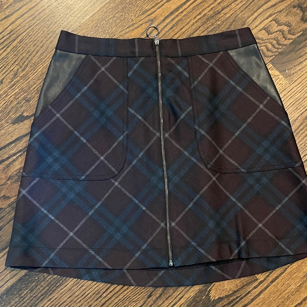 Halogen Black and Blue Plaid A-Line Skirt